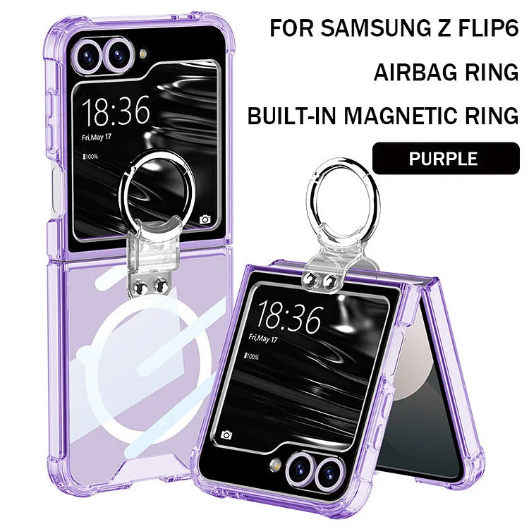 Suitable For Samsung Z Flip6/5/4/3 MagSafe Magnetic Transparent Ring Airbag Phone Case