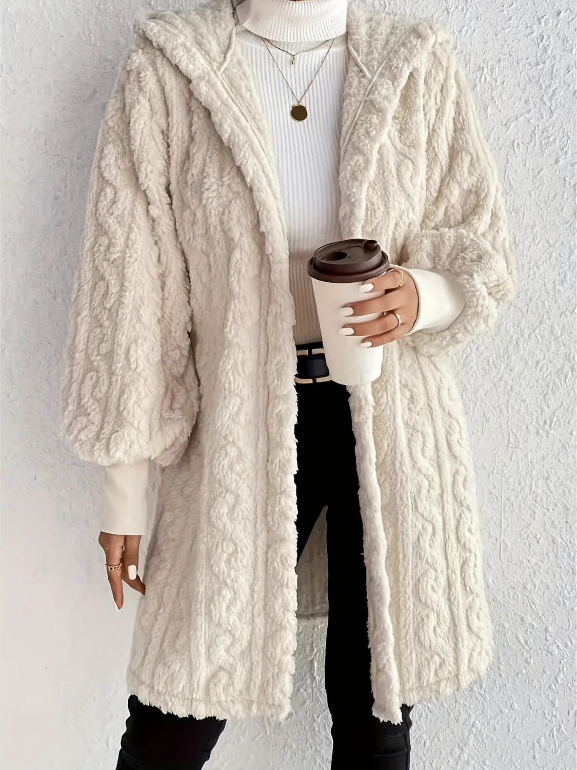 Women's Plush Fleece Soft Midi Jacket with Pockets