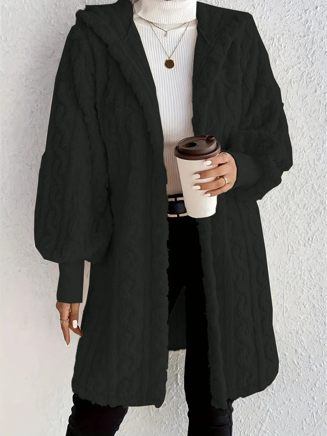 Women's Plush Fleece Soft Midi Jacket with Pockets