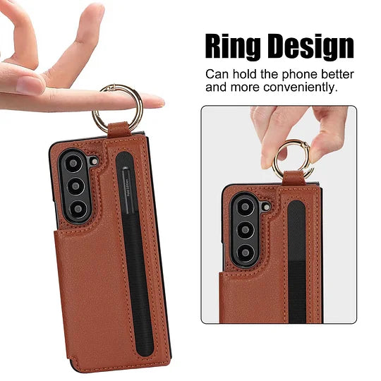 For Samsung Z Fold3/4/5/6 Wallet Ring Pen Slot Phone Case