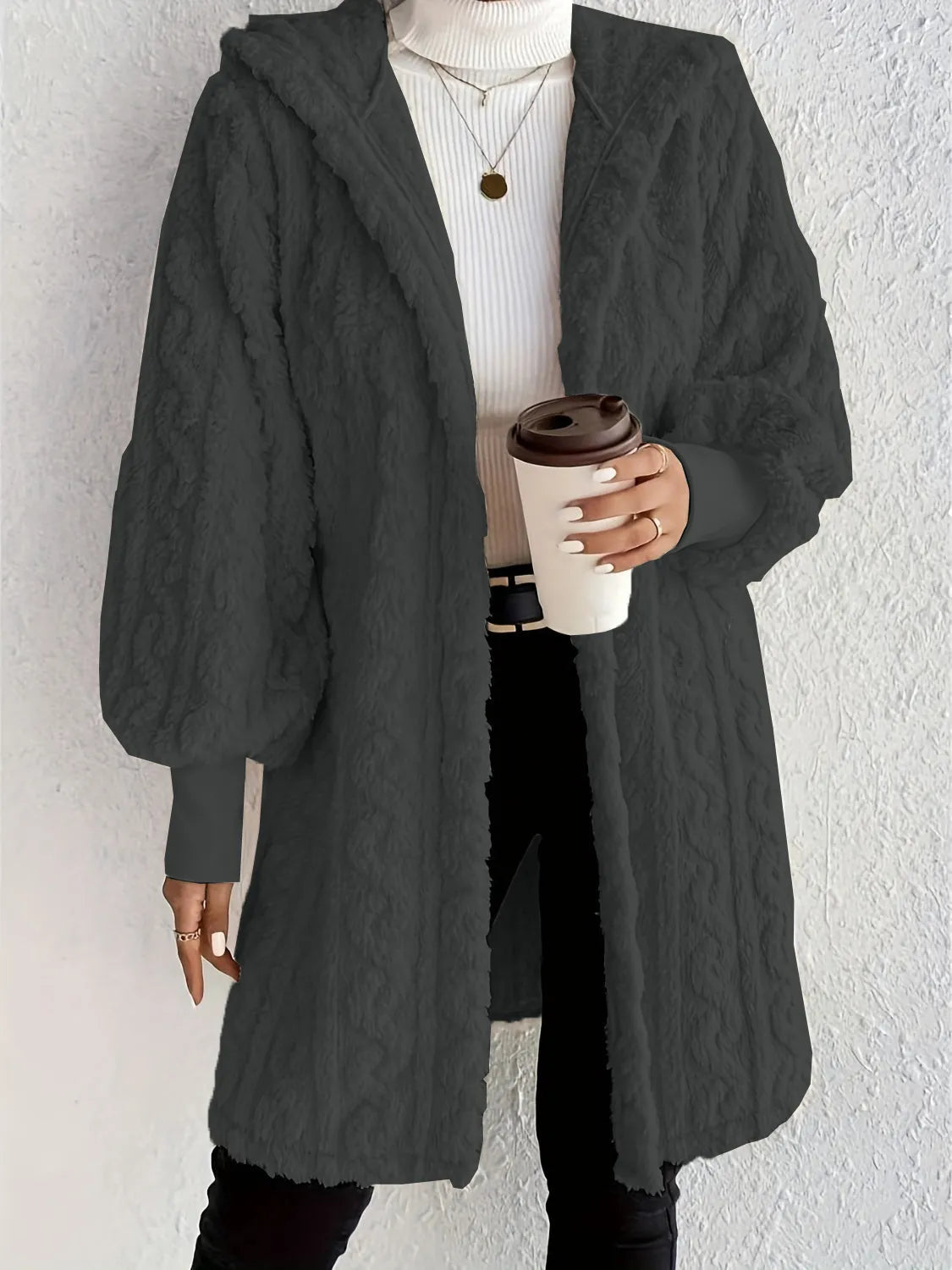 Women's Plush Fleece Soft Midi Jacket with Pockets