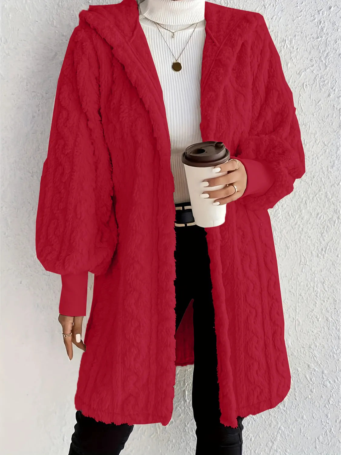 Women's Plush Fleece Soft Midi Jacket with Pockets