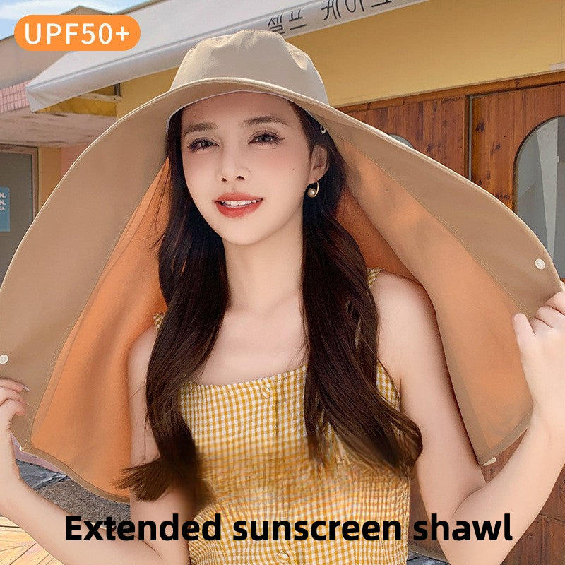 Shawl Sun Hat with Ponytail Hole