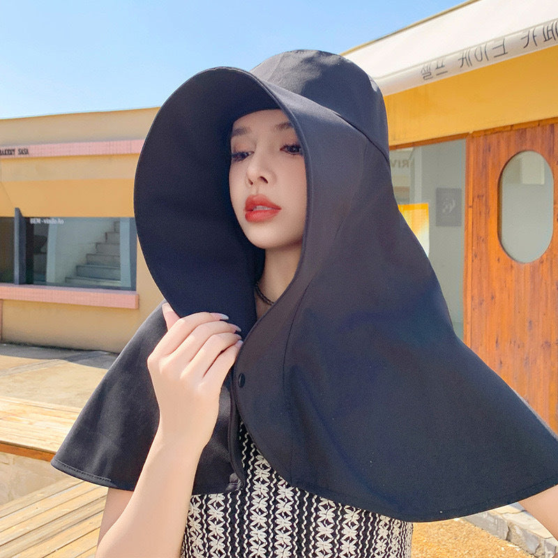 Shawl Sun Hat with Ponytail Hole