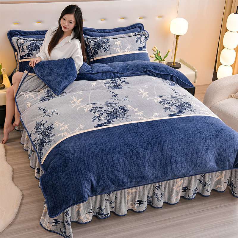 2024 Winter New Printed Milk Velvet Four-piece Set