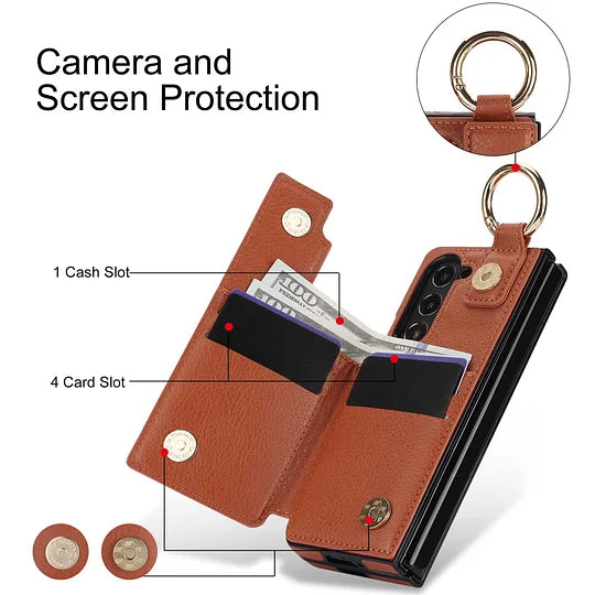 For Samsung Z Fold3/4/5/6 Wallet Ring Pen Slot Phone Case