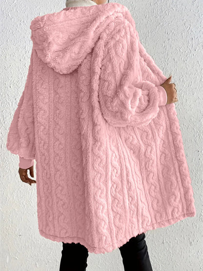 Women's Plush Fleece Soft Midi Jacket with Pockets