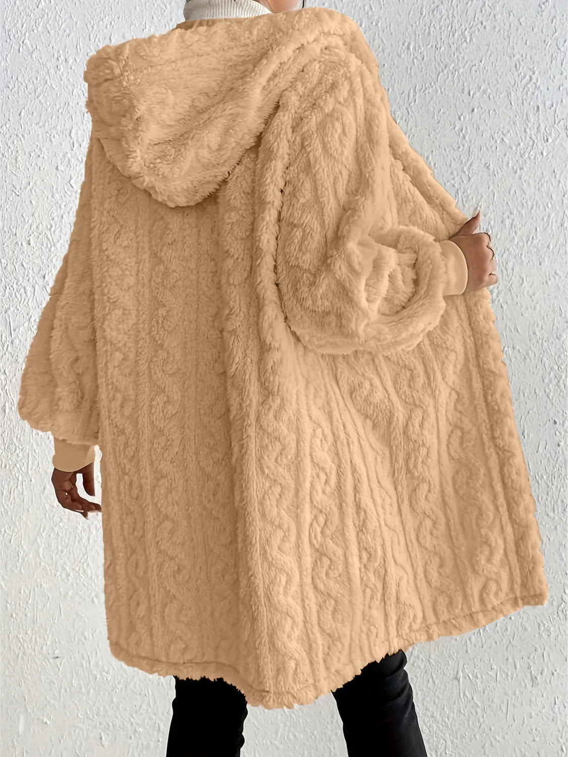 Women's Plush Fleece Soft Midi Jacket with Pockets