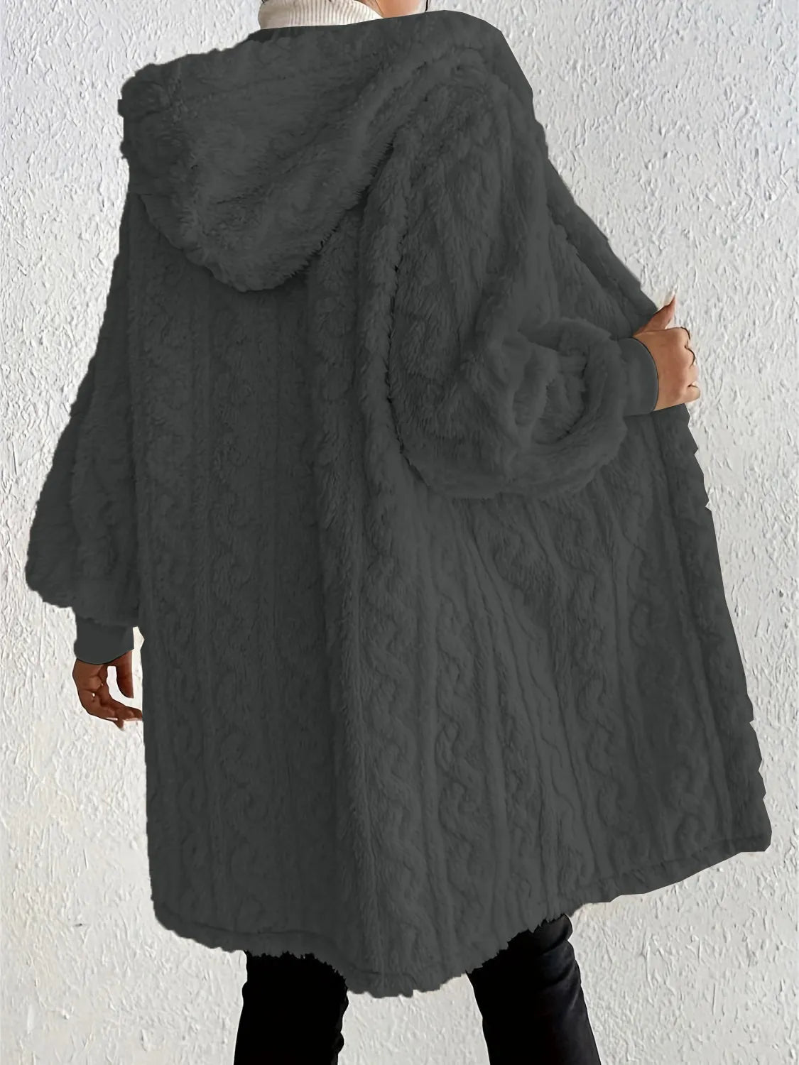 Women's Plush Fleece Soft Midi Jacket with Pockets