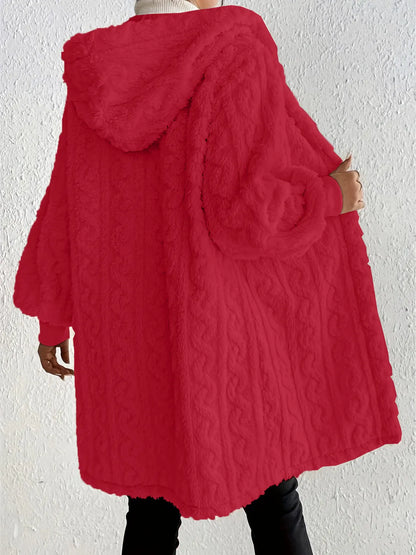 Women's Plush Fleece Soft Midi Jacket with Pockets