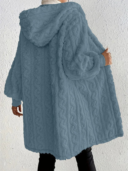 Women's Plush Fleece Soft Midi Jacket with Pockets