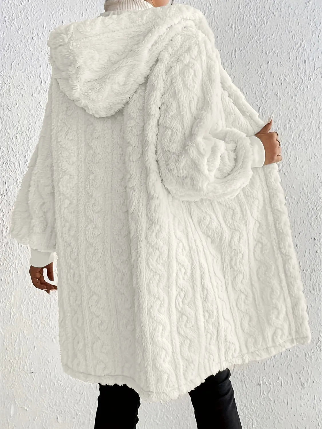 Women's Plush Fleece Soft Midi Jacket with Pockets