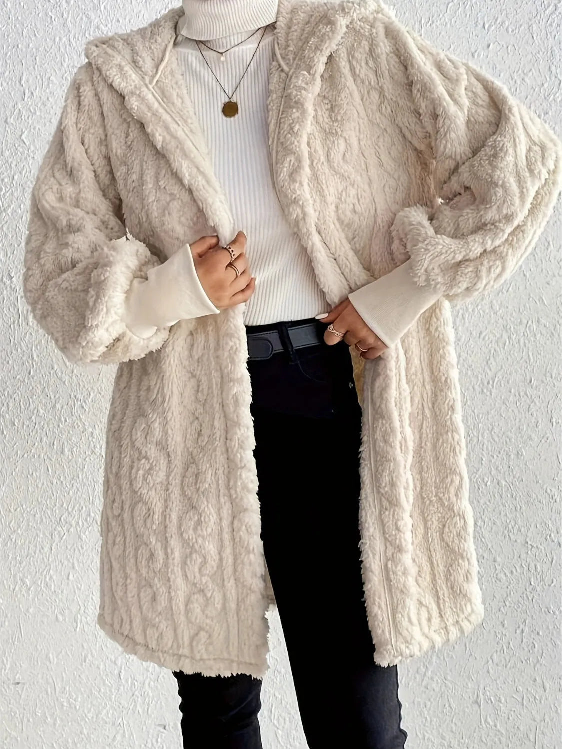 Women's Plush Fleece Soft Midi Jacket with Pockets
