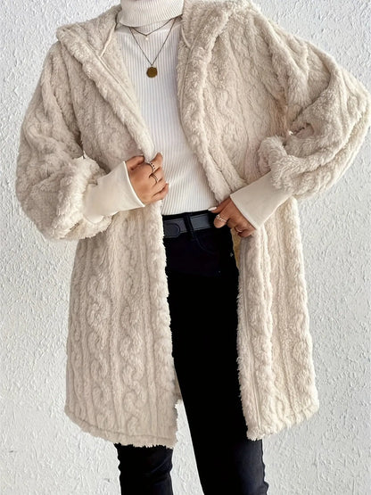 Women's Plush Fleece Soft Midi Jacket with Pockets
