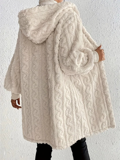 Women's Plush Fleece Soft Midi Jacket with Pockets