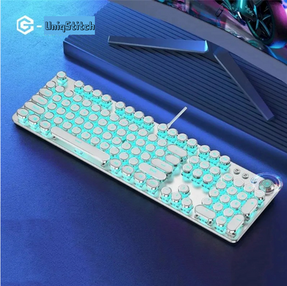 X70 Steam Transparent Punk Vintage Mechanical Keyboard and Mouse Set，Titanium Alloy Keyboard with Knob
