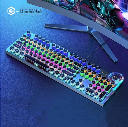X70 Steam Transparent Punk Vintage Mechanical Keyboard and Mouse Set，Titanium Alloy Keyboard with Knob