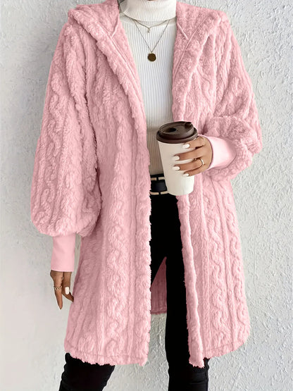 Women's Plush Fleece Soft Midi Jacket with Pockets