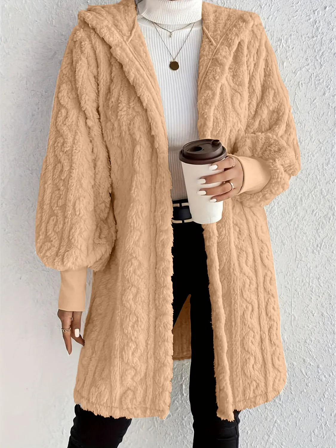 Women's Plush Fleece Soft Midi Jacket with Pockets