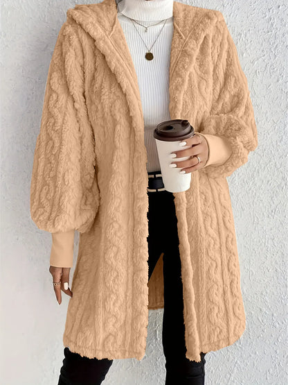 Women's Plush Fleece Soft Midi Jacket with Pockets