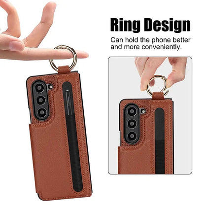 For Samsung Z Fold3/4/5/6 Wallet Ring Pen Slot Phone Case