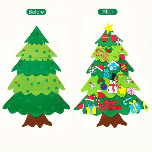 Felt Christmas Tree with Detachable Ornaments, 1 Set Hanging Xmas Tree Kit, DIY Handicrafts Festival Wall Decoration without Battery