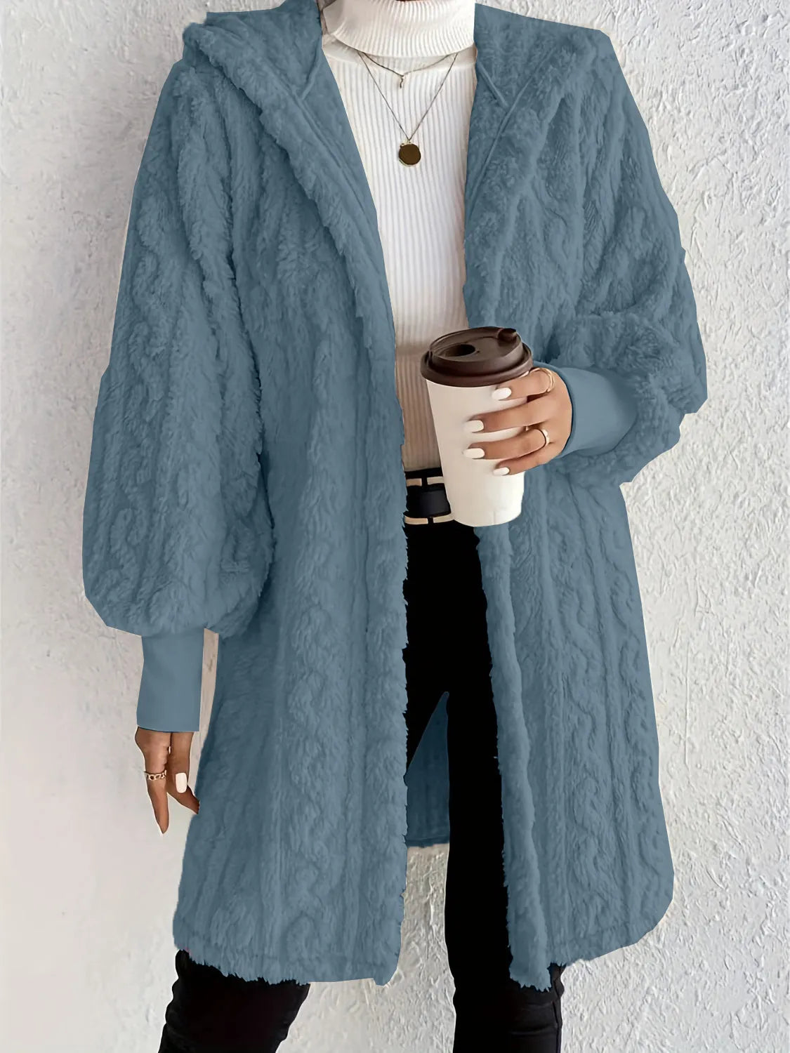 Women's Plush Fleece Soft Midi Jacket with Pockets