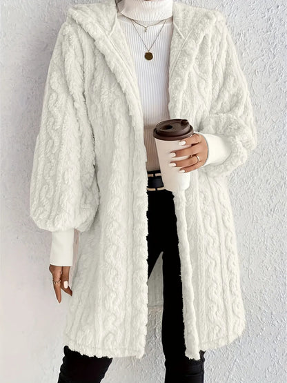 Women's Plush Fleece Soft Midi Jacket with Pockets