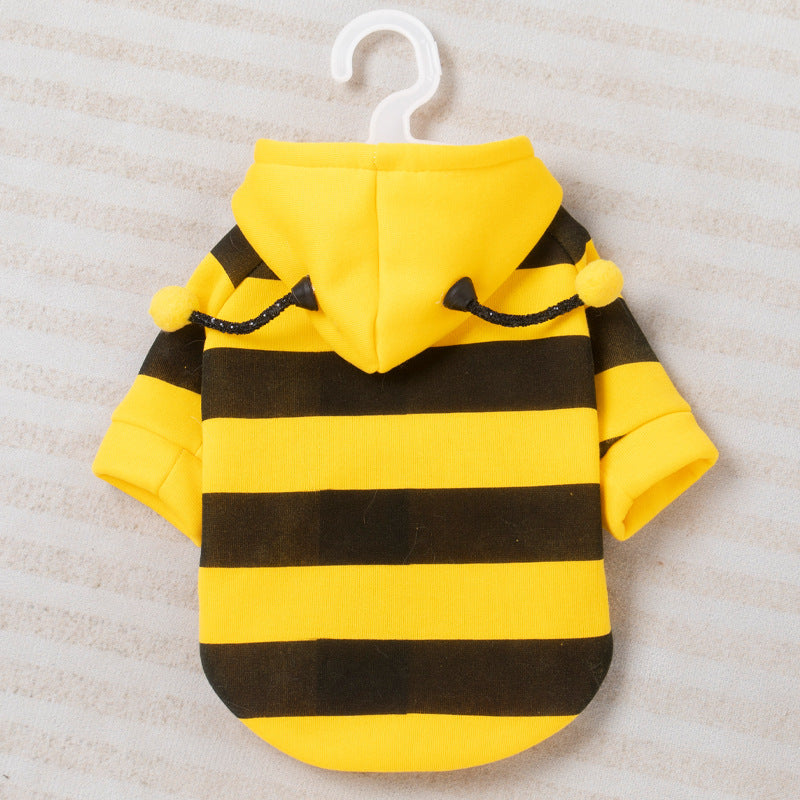 Thickened Bee Costume Outfit with Pull-On Hoodie for Small Dogs & Cats
