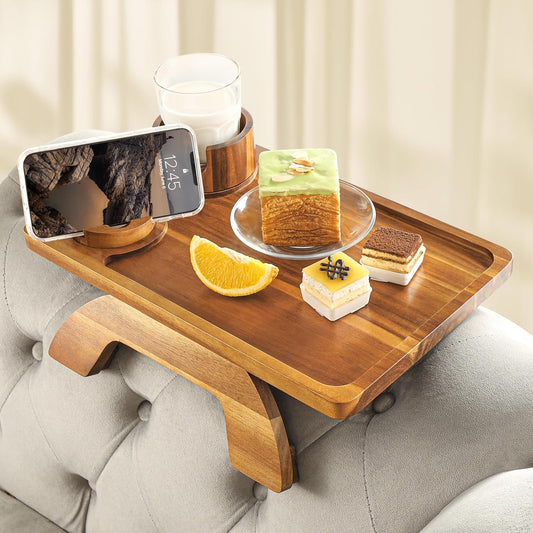 3 in 1 Sofa Armrest Tray with 360° Rotating Phone and Cup Holder