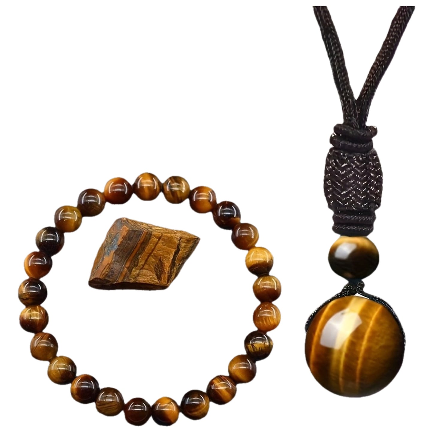 Round Natural Tiger Eye Stone Necklaces Bracelet for Men And Women