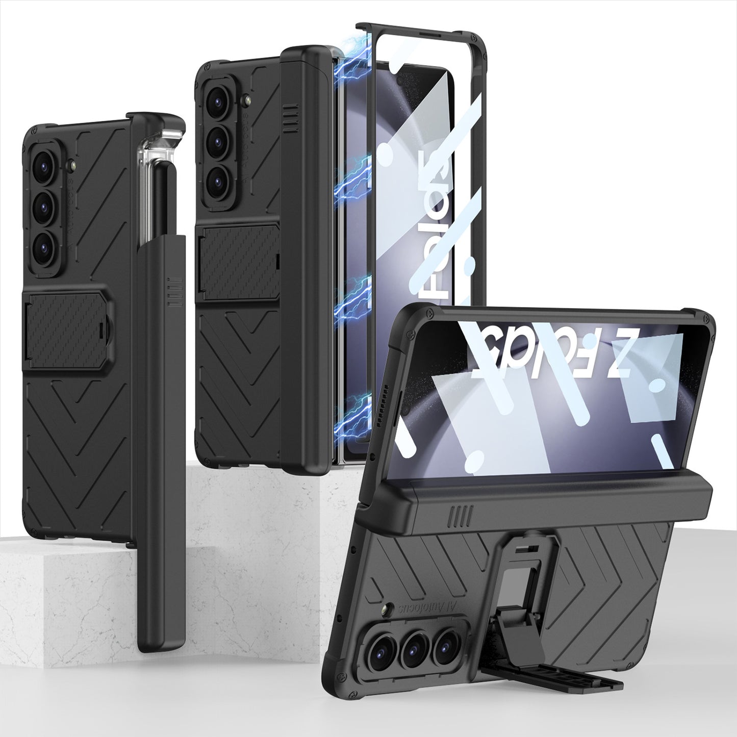 Suitable for Samsung Galaxy Z Fold 3/4/5/6 Phone Case with Magnetic Hinge Pencil Case