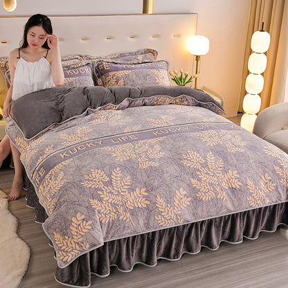 2024 Winter New Printed Milk Velvet Four-piece Set