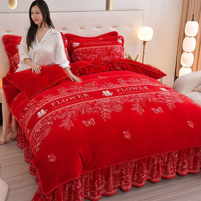 2024 Winter New Printed Milk Velvet Four-piece Set