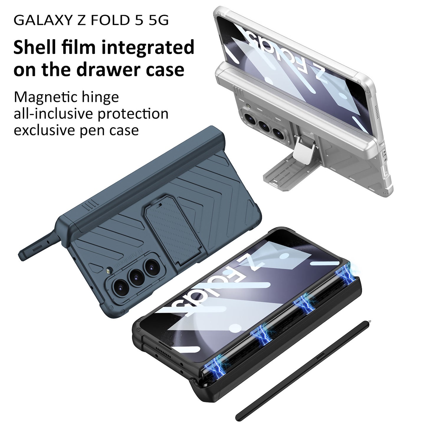 Suitable for Samsung Galaxy Z Fold 3/4/5/6 Phone Case with Magnetic Hinge Pencil Case
