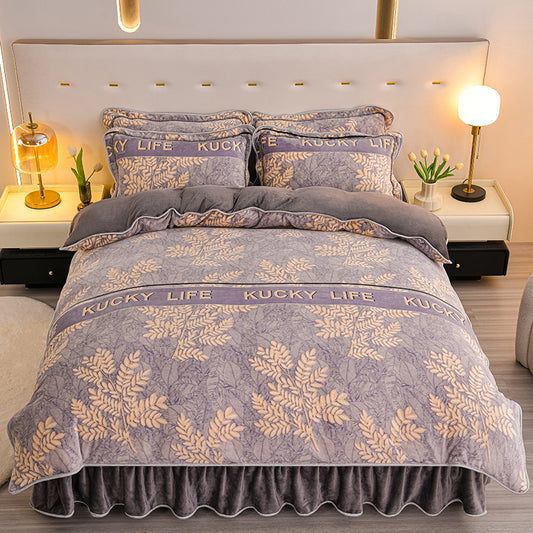 2024 Winter New Printed Milk Velvet Four-piece Set