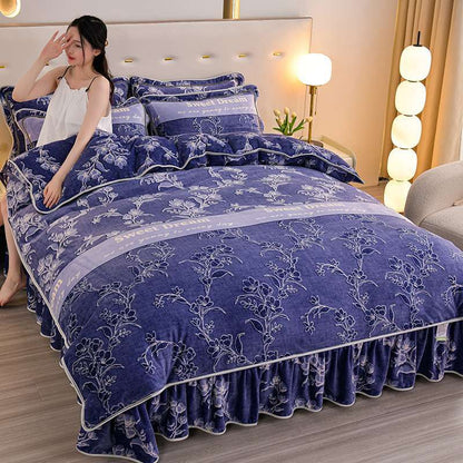 2024 Winter New Printed Milk Velvet Four-piece Set