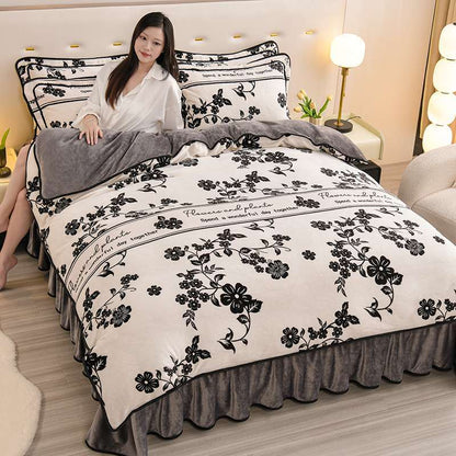 2024 Winter New Printed Milk Velvet Four-piece Set