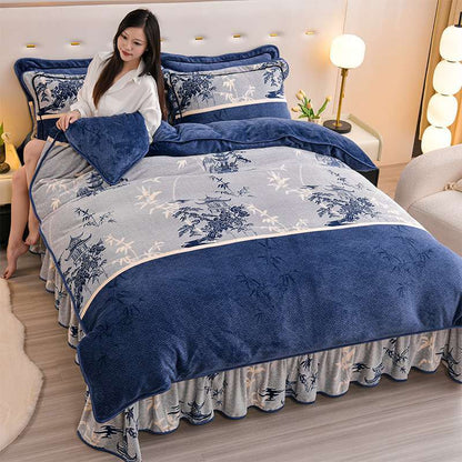 2024 Winter New Printed Milk Velvet Four-piece Set