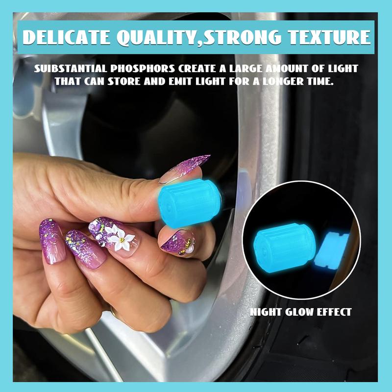 Tire Valve Cap Set, Fluorescent Glow in The Dark Air Caps Cover