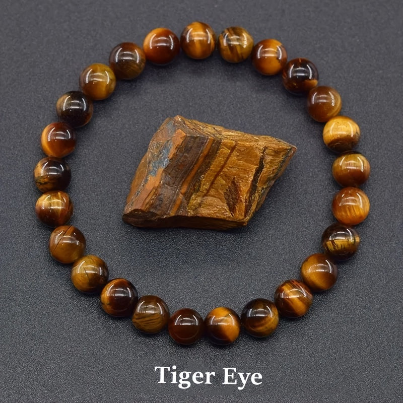 Round Natural Tiger Eye Stone Necklaces Bracelet for Men And Women